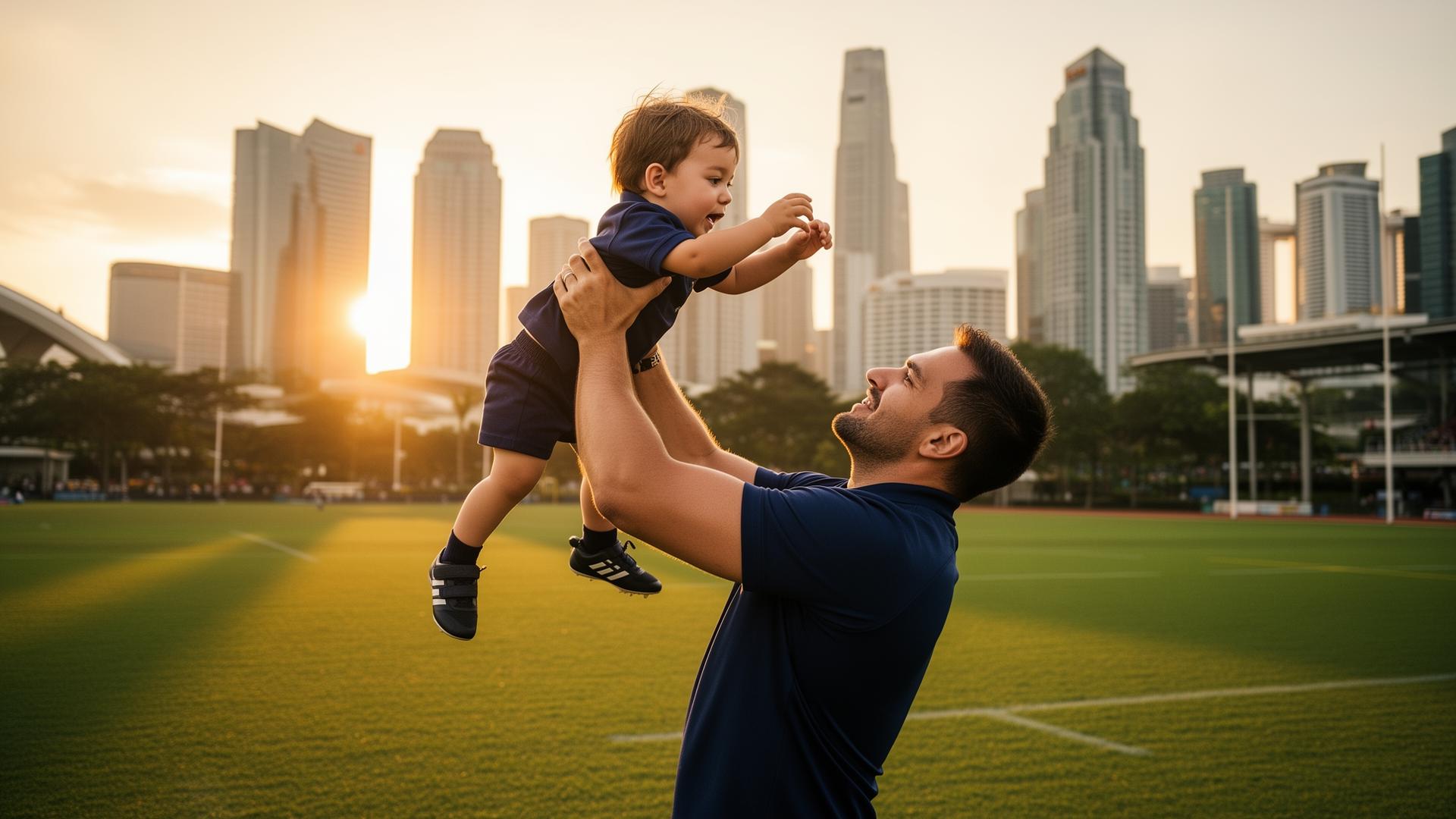 Family on a Singapore rugby pitch